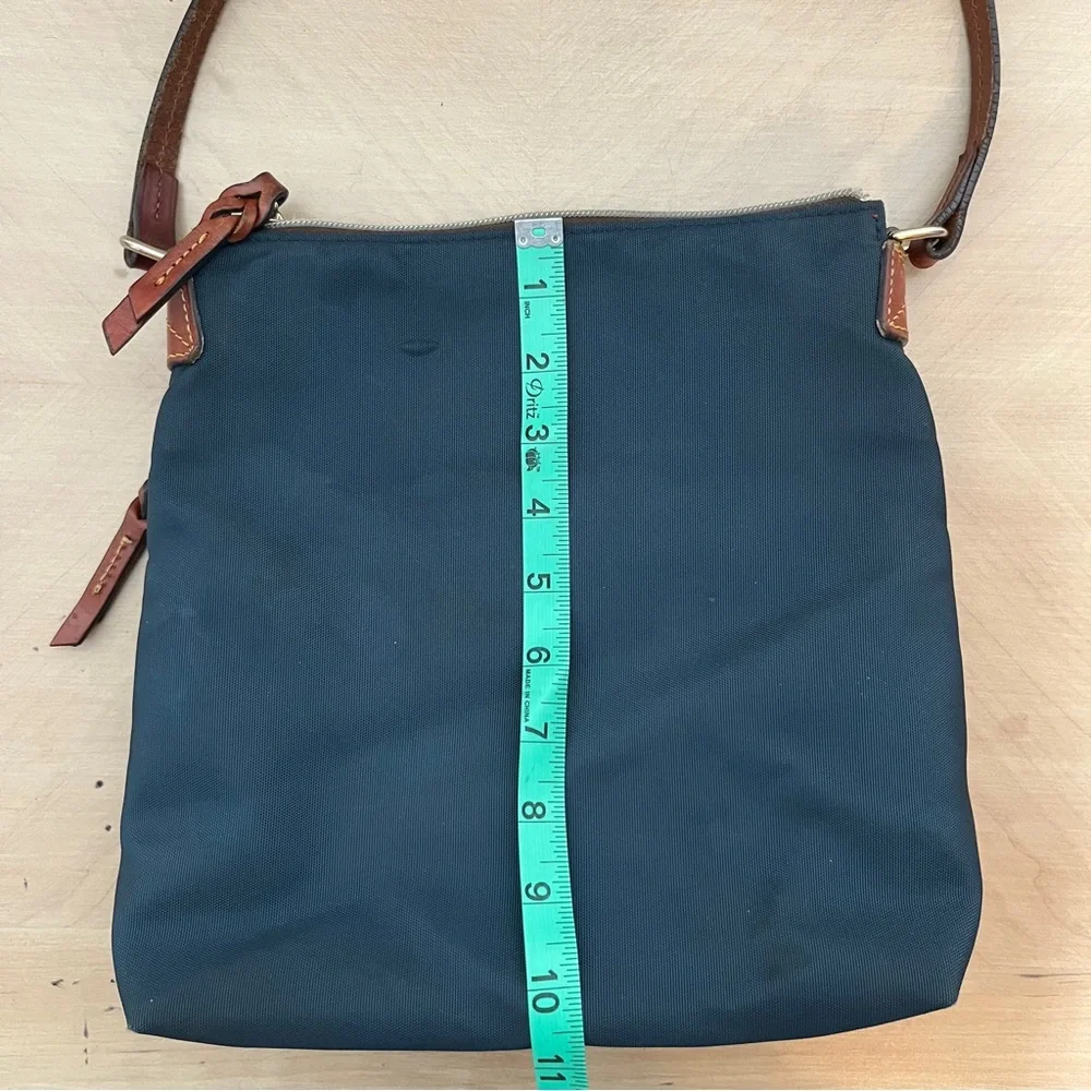 Dooney & Burke Blue Nylon Crossbody Bag with Brown Leather Details Zip Closure